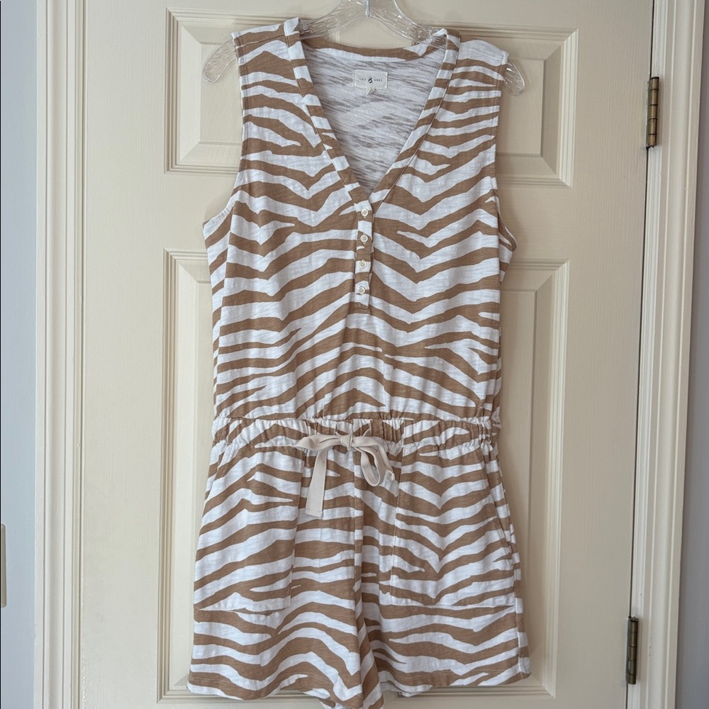Lou & Grey Zebra Print Knit Soft serve Slub Romper 100% Cotton Size Medium